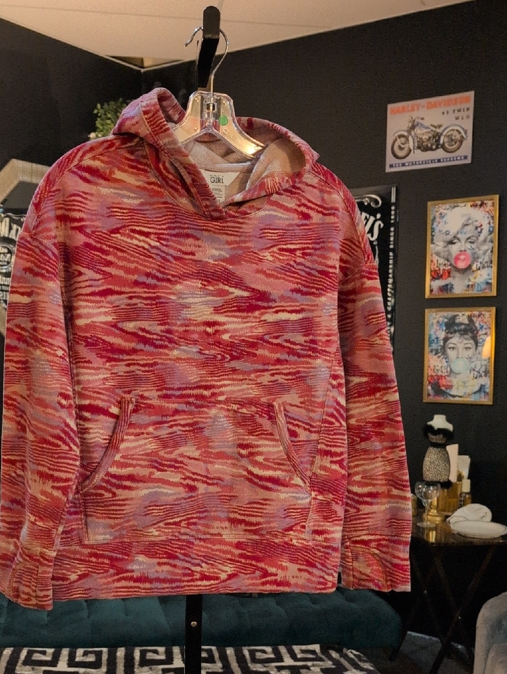 Athleta Men's Red Multi-Pattern Crewneck Hoodie Sweater